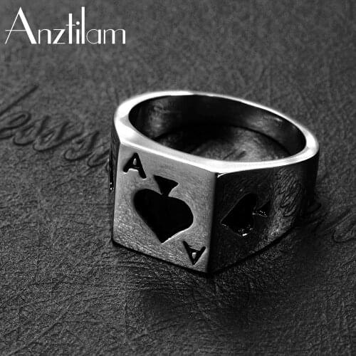 High Quality Silver Color Lucky Spade A Rings 316L Stainless Steel Goth Ring For Women Punk Jewelry Size #7-11