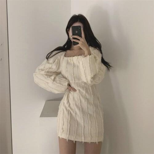 Alien Kitty All Match Sexy Stylish Minimalist 2020 Square Collar Plus Size High Waist Tassel Puff Sleeves Women Dresses Vestidos