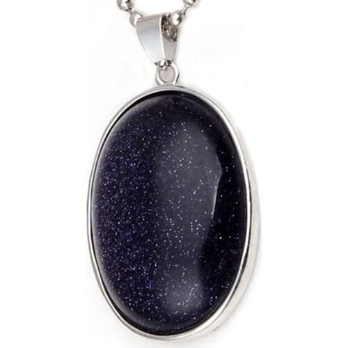 100-Unique Simple Style Silver Plated Oval Shape Blue Sand Stone Pendant For Christmas Gift