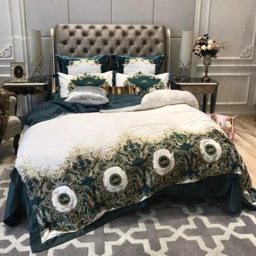 100s Pima Cotton Luxury Leopard Print Embroidery Bedding Set Queen King 4/6pcs Size Duvet Cover Bed Linen Bed sheet Pillowcases