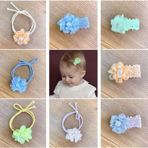 5pcs/Lot New Kids Girls Cute Colorful Chiffon Pearl Flower Hairpins Sweet Hair Rope Lovely Hair Clips Fashion Hair Accessories