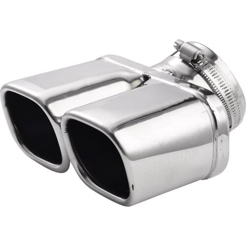Car Stainless Steel Dual Muffler End Exhaust Trim Tail Pipe Auto Tip Exhaust Systems Exhaust Replacements Silver (0263)