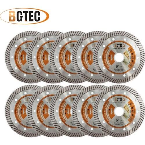 BGTEC 10pcs 5" Super-Thin diamond turbo cutting disc tile granite cutting 125mm Ceramic Tile Granite stone saw blades
