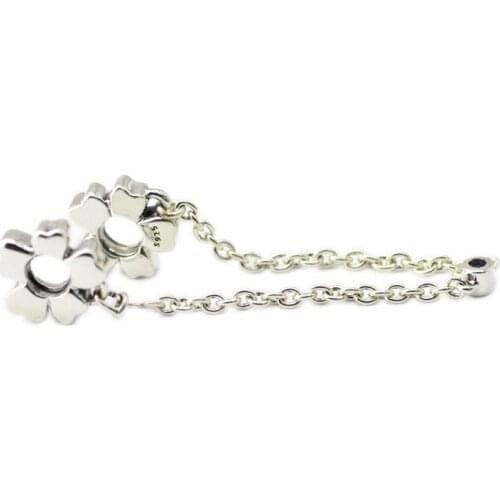 DIY Fits for Pandora Beads Bracelets Wildflower Meadow Safety Chain Charms 100% 925 Sterling-Silver-Jewelry Free Shipping