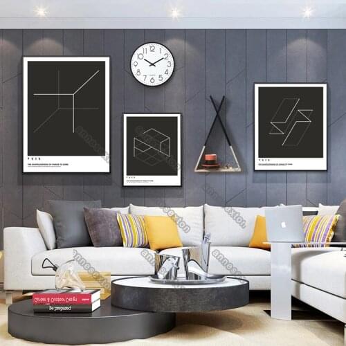 Black Background and White Lines Formed Solid Geometric Pattern Modern Style Canvas Painting Posters for Home Rooms Wall Decorat