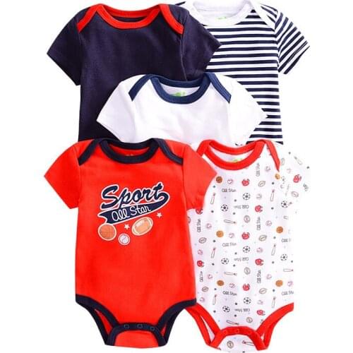 5pcs Baby Print Creeper New Short Sleeve Cotton Cartoon Triangle Boys And Girls Clothes Factory Direct High Quality Random Color