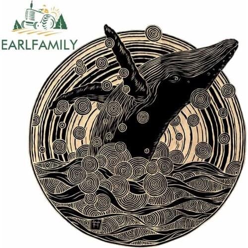EARLFAMILY 13cm x 12.5cm for Grey Whale Dark Waves Personality Cartoon Car Stickers Occlusion Scratch Decal Windows Car Styling