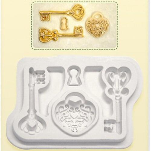 Retro key & Love Lock Molds Fondant Cakes Decor Tools Silicone Molds Sugarcraft Chocolate Baking Tools For Cakes Gumpaste Form