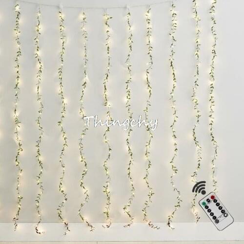 3x1M Remote Curtain Leaf Waterfall String Light Christmas Fairy Lights USB Led Garland for Home Wedding Party Garden Decor