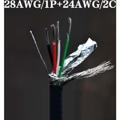 1metre ul2725 Cable for DIY USB Connector 28AWG/1P+24AWG/2C+Ground with Shielded Wire Data extension Line Charging Cable