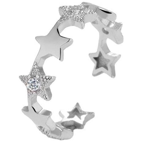 2021 New Korean Personality Sweet Starry Shining Simple Female Opening Best Friend Cubic Zirconia Stones Ring Tibetan Silver