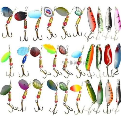 Hot 30pcs/lot Fishing Lure Metal Spoon Lures Mixed color/Size/Weight/ Hook/Diving depth hard bait fishing tackle Isca Artificial