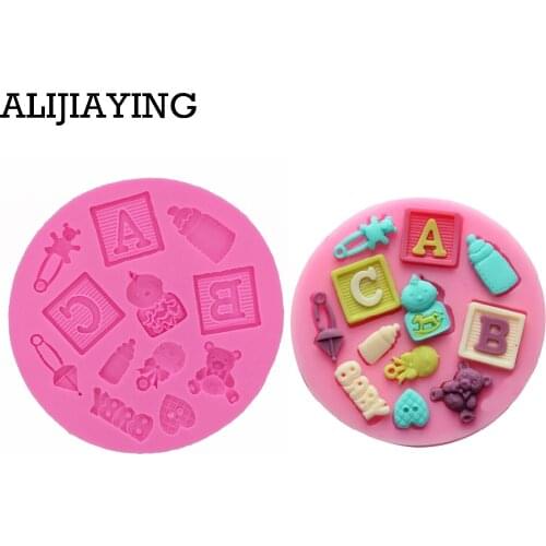 M0139 ABC Baby Shower Party Bear Silicone Fondant Mold For Cake Decorating silicone mold Fondant Cake sugar craft Moulds Tools