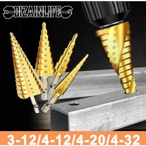 HSS Metric Straight/Spiral Twist Step Drill Bit Flute Pagoda Shape Hole Cutter Titanium Coated Wood Metal Cone Drill Bit Puncher