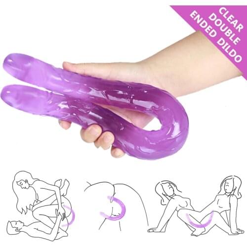 44cm Soft Jelly Dildo Double Long Realistic Dildos Cock Lesbian Vaginal Anal Plug Flexible Fake Penis For Women Dildos Sex Toys