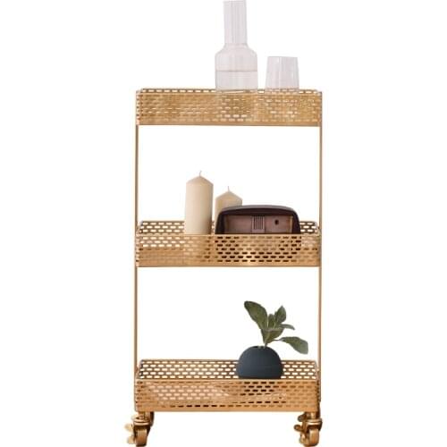 Nordic iron storage rack floor living room bedroom bedside multi-layer storage rack removable storage rack with wheels
