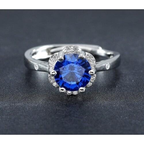 New Minimalist Stylish Round Simulation Sapphire Open Rings Elegant Gemstone Zircon Finger Rings Female Festival Jewelry Gifts