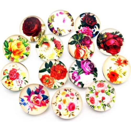Wholesale 10pcs/lot 18mm Romantic Rose Glass Snap Buttons Charms Fit Snap Bracelet Necklace For Women Love Gift Jewelry Making