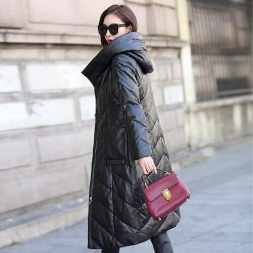 Natural Sheepskin Coat 2020 Casual Genuine Leather Jacket Women Long Warm Winter Down Jackets Hooded Plus Size B0302