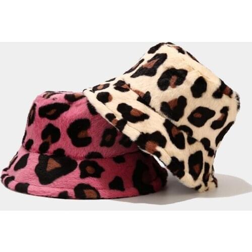 2021 new Womens Winter Leopard Bucket Hat Outdoor Vacation Panama Black Solid Thickened Soft Warm Fishing Cap
