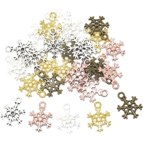 50pcs Wholesale Five Color Mini Snowflake Charms Alloy Metal Pendants For DIY Handmade Jewelry Accessories Making 17*13mm