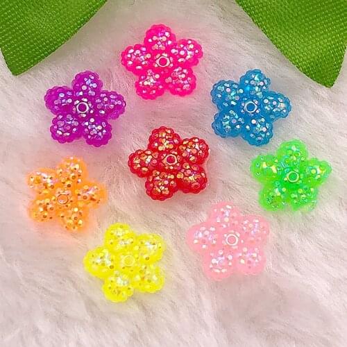 DIY 30pcs Mix AB12mm Resin 3d Flower Flatback Rhinestone Wedding Buttons Crafts