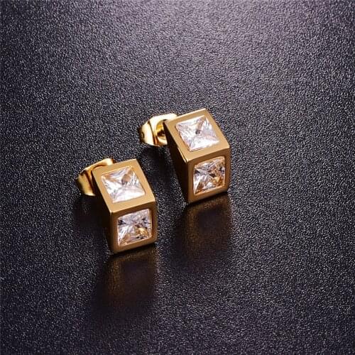 Martick Simple Style Sparkling RhinestoneTriangle Stud Earrings For Women Birthday Present Bijoux Prevent Allergy E166
