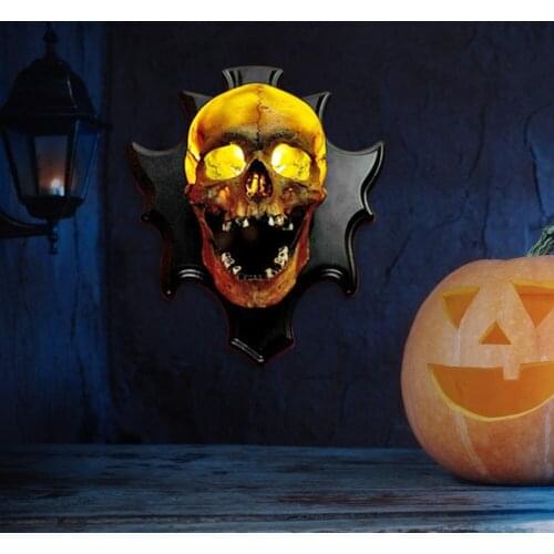 2pcs Halloween Resin Luminous Skull Pattern Wall Hanging Night Light Festival Decoration Horror Party Home Supplies Kids Favors