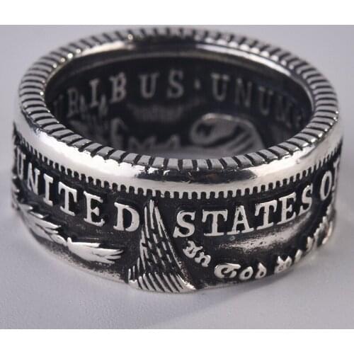 S925 Vintage Thai Silver Coin Ring for Men and Women Gift Jewelry Rings Wholesale size 6-13