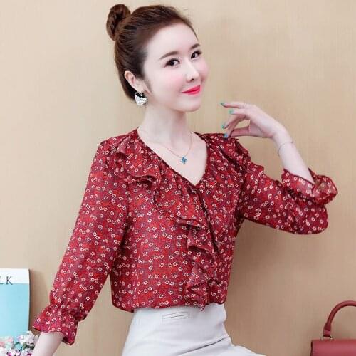 Women Spring Summer Style Chiffon Blouses Shirts Lady Casual Peter Pan Collar Dot Printed Blusas Tops ZZ0528