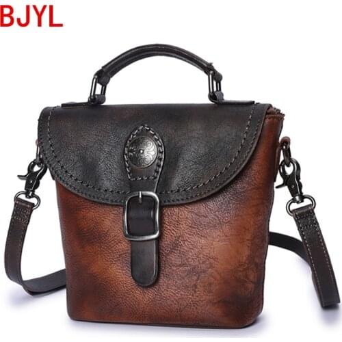 2020 New Vintage Leather Women Handbag Literary Female Small Bucket Bag Handmade Leather Shoulder Messenger Doctor Bags Original
