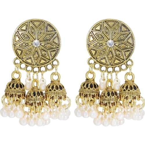 Ethnic Style Retro Ladies Big Round Turkish Bell Pendant Bohemian Gold And Silver Alloy Lotus Lotus Sub Tassel Dangle Earrings