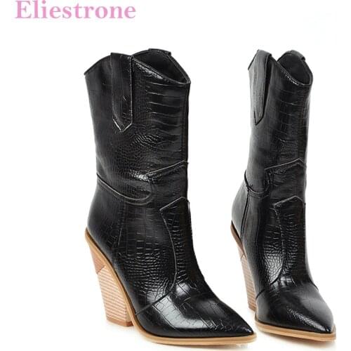 Hot Winter Brand New Fashion Black Wine Red Women Mid Calf Boots Sweet High Heels Lady Shoes LY11 Plus Big Size 11 43 46 48