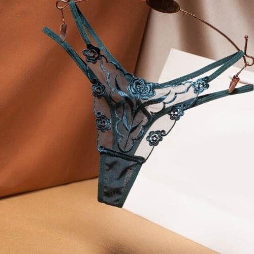 Women sexy thong Lingerie Rose Transparent G-String Sexy Lace Floral Thong Ladies Panties Embroidered Mesh Yarn Transparent