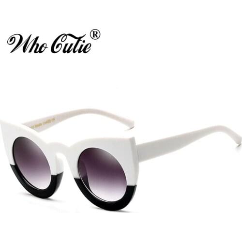 WHO CUTIE 2018 Round Cat Eye Sunglasses Women Brand Designer 90S Vintage White Black Female Cateye Sun Glasses Shades 360