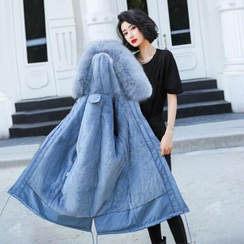 Pai overcomes 2019 new down cotton padded womens middle school long Korean version over knee big wool collar cotton padded