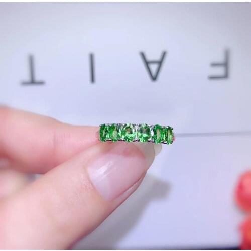 Fashion Lovely delicate Slender Natural green garnet gem Ring S925 Silver Natural Tsavorite Ring Women girl party gift Jewelry