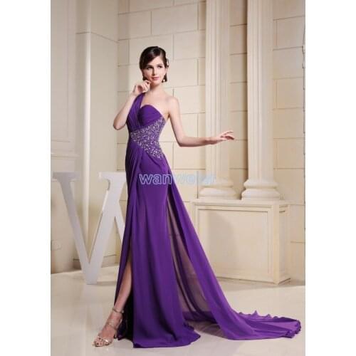 Free shipping fashion 2018 new design one shoulder custom size/color chiffon cheap purple long bridesmaid dress