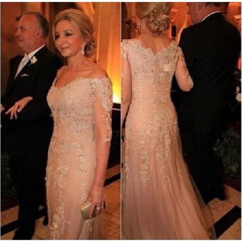 Vestidos 2018 vestido de festa longo Sexy Sheer Back Applique V-neck Long Sleeve party Evening gown mother of the bride dresses