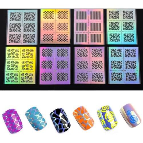 1pcs DIY Nail Art Hollow 3D Laser Sticker Stencil Gel Polish Nail Vinyl Tip Transfer Guide Template Nail Decals