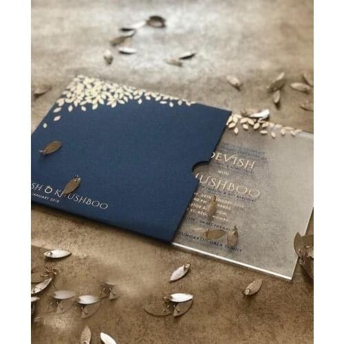 Custom wedding invitation card 10pcs lace colorful printing royal blue acrylic card invitations