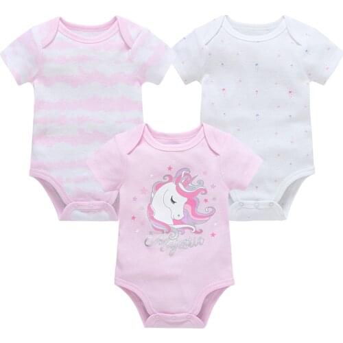 3 pcs/lot Baby Clothes Summer ropa de bebe Unicorn Print Newborn Bodysuit Short Sleeve Overalls Infant Toddler Jumpsuit