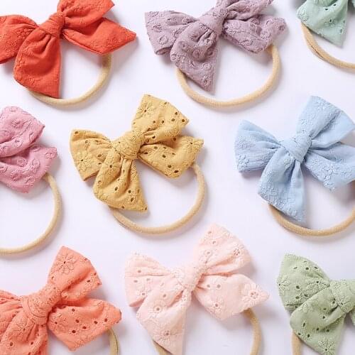 30pc/lot Baby Lace Embroidery Hair Bow Nylon Headband Bowknot Nylon Elastic Hair Bands Turban for Newborn Toddler Girls Hairpins