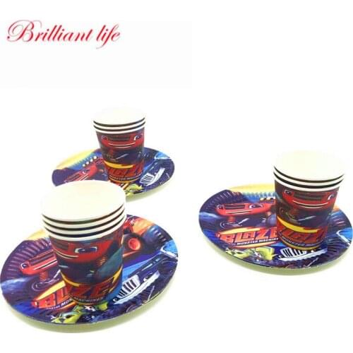 40pcs Blaze And The Monster Machines Theme Birthday Party Decorations Supplies Plate Cup Cars Baby Shower Disposable Tableware