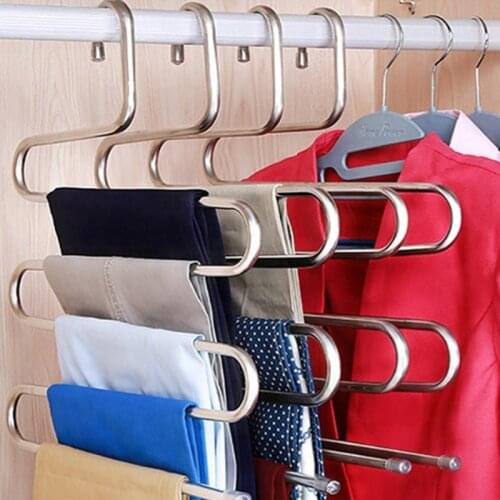 5 Layers S Shape Clothes Hangers Pants Storage Hangers Cloth Rack Multilayer Storage Closet Organizer Clothing Hangers