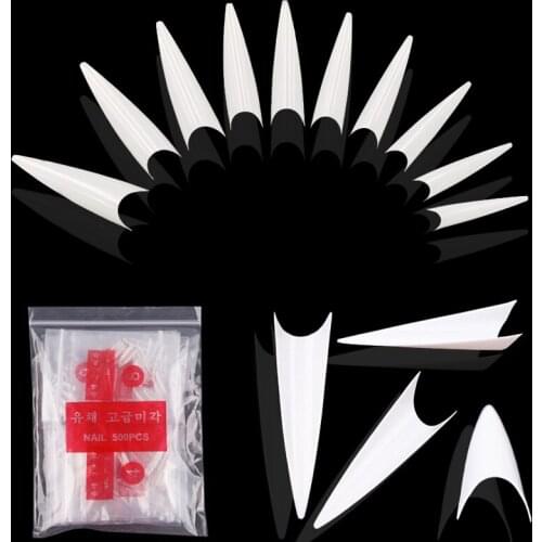 500pcs/bag False Nails White Long Pointy Sharp Stiletto Full Cover French Acrylic UV Gel Nail Tips Manicure Salon Unhas Posticas