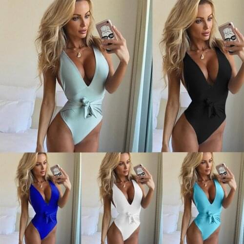 Bodysuit Bikini Womens New European and American Swimsuit Large Size Solid Color Waist Style Pattern Type Fit with Pad Material