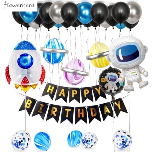 Large Astronaut Balloon Happy Birthday Decoration Spaceship Rocket Cartoon Earth Theme Party Decoration Baby Shower Decorations