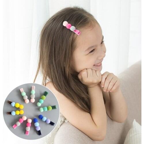 Boutique 20pairs Fashion Cute Candy Color Pom Pom Balls Girls Hairpins Solid Kawaii Color Ball Hair Clips Headwear Accessories