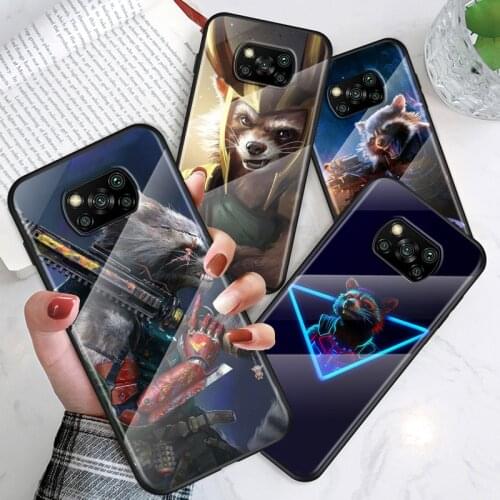 Marvel Rocket Raccoon Bear For Xiaomi POCO F3 F2 X3 NFC X2 M2 Pro Tempered Glass Hot New Shell Luxury Cover Phone Case